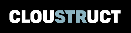 Cloustruct Cloustruct logo – modern construction brand wordmark with angular typography.